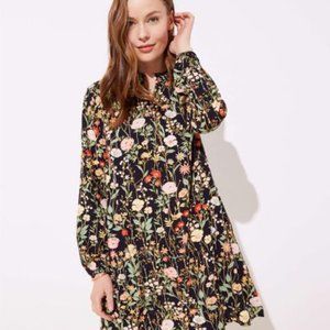Loft Floral Black Long Sleeve Babydoll Dress Sz XL